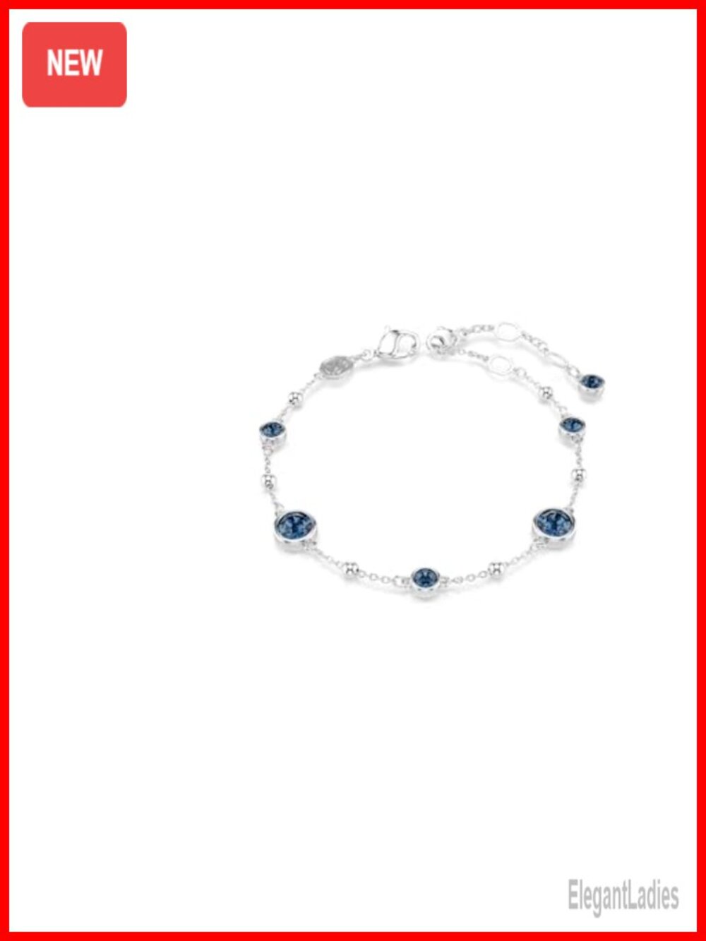 Rhodium Plated Chain Bracelet with Lobster Closure and Round Cut Crystals